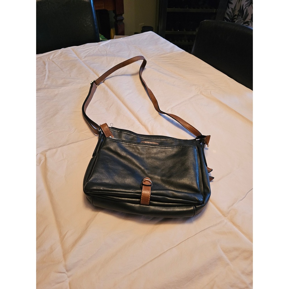 Ricardo Beverly Hills‎ Black Brown Leather Crossbody Bag Organizer Purse